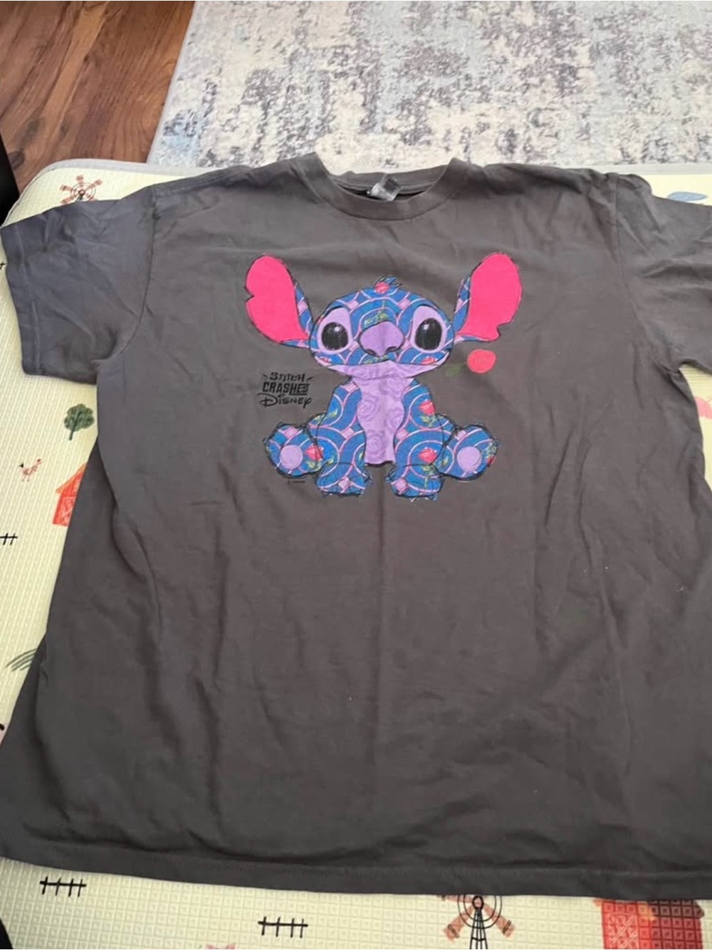 Disney Gray Tee with Purple & Hot Pink Stitch Graphic